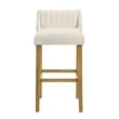 Fauna Wood Bar Height Kitchen Bar Stool in Amber Glow with White Boucle Seat