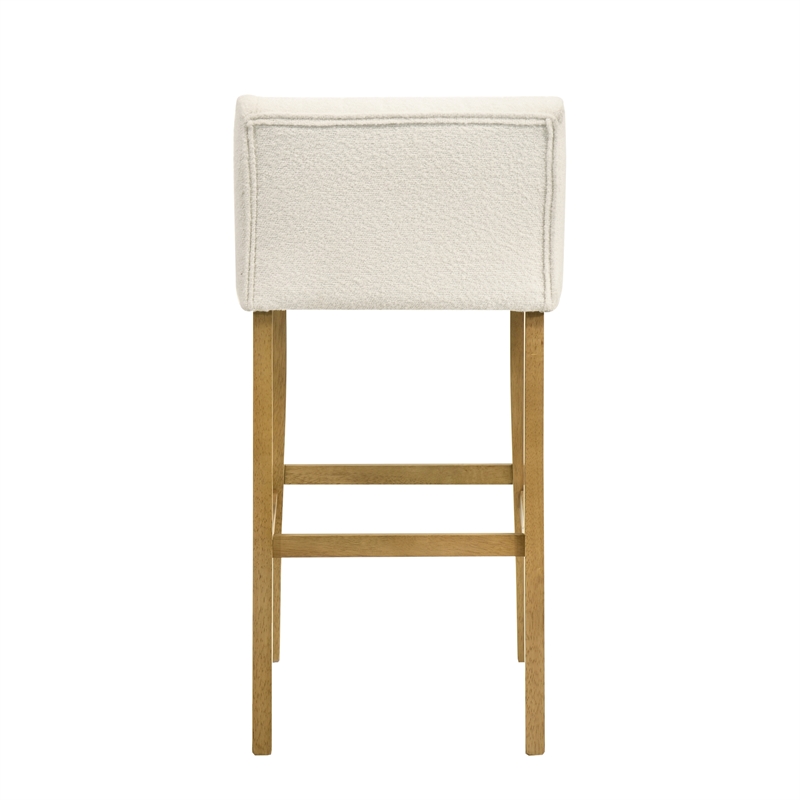 Fauna Wood Bar Height Kitchen Bar Stool in Amber Glow with White Boucle Seat