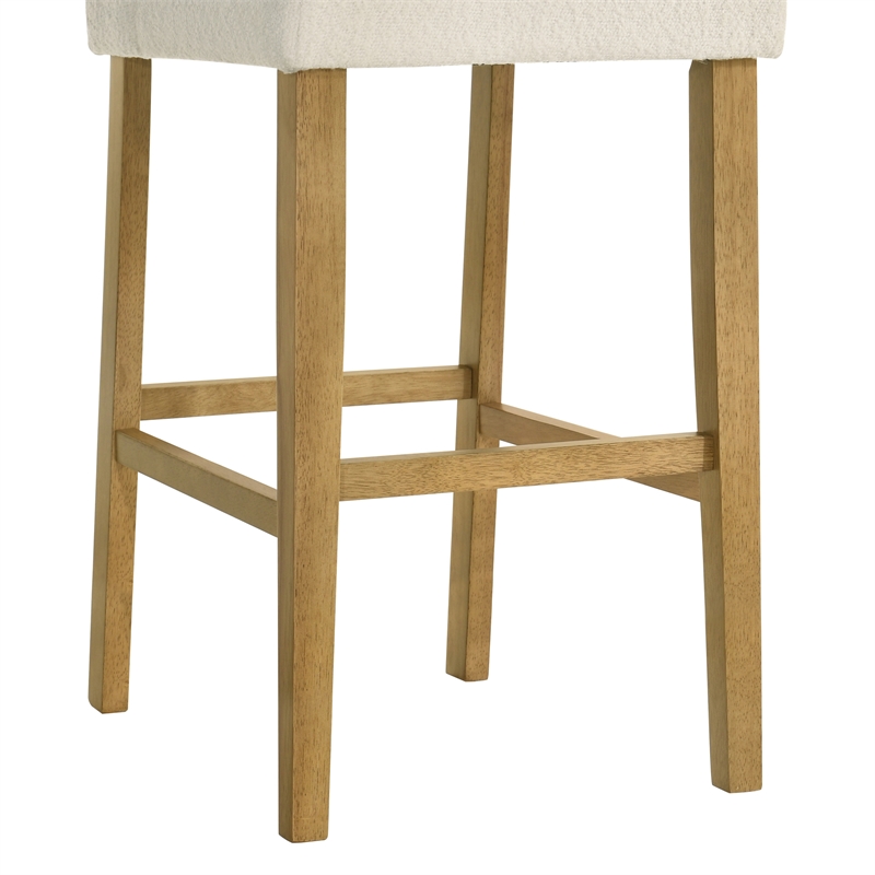 Fauna Wood Bar Height Kitchen Bar Stool in Amber Glow with White Boucle Seat