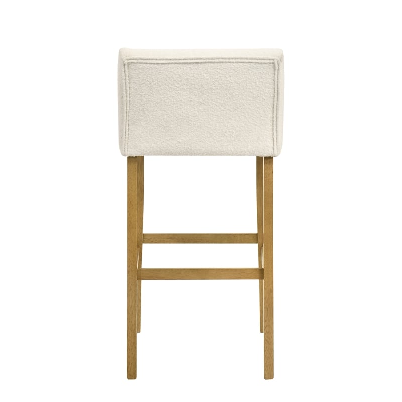 Fauna Wood Bar Height Bar Stool in Amber Glow with White Boucle Seat - Set of 2
