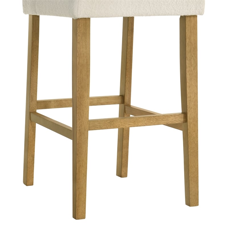 Fauna Wood Bar Height Bar Stool in Amber Glow with White Boucle Seat - Set of 2