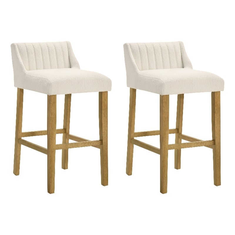 Fauna Wood Bar Height Bar Stool in Amber Glow with White Boucle Seat - Set of 2