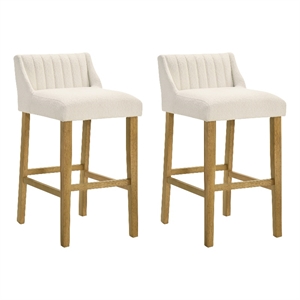 Fauna Wood Bar Height Bar Stool in Amber Glow with White Boucle Seat - Set of 2