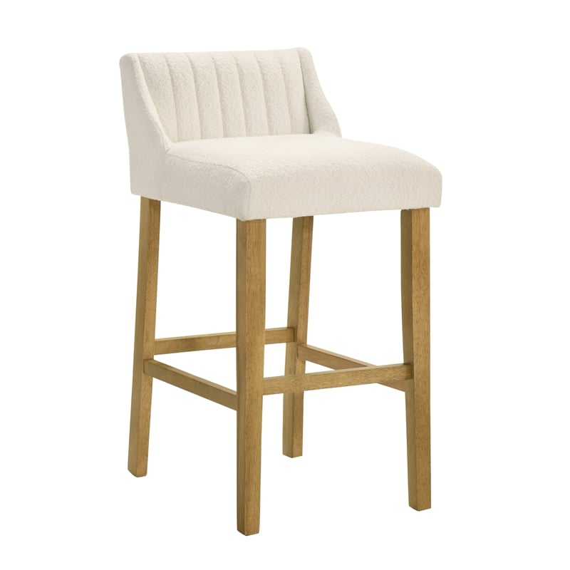 Fauna Wood Bar Height Kitchen Bar Stool in Amber/White Boucle Seat - Set of 4