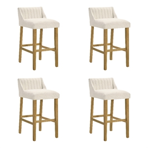 Fauna Wood Bar Height Kitchen Bar Stool in Amber/White Boucle Seat - Set of 4