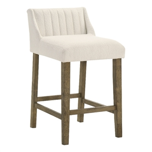Fauna Wood Counter Height Kitchen Bar Stool in Putty Brown/White Boucle Seat
