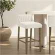 Fauna Wood Bar Height Kitchen Bar Stool in Putty Brown/White Boucle Fabric Seat