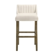Fauna Wood Bar Height Kitchen Bar Stool in Putty Brown/White Boucle Fabric Seat