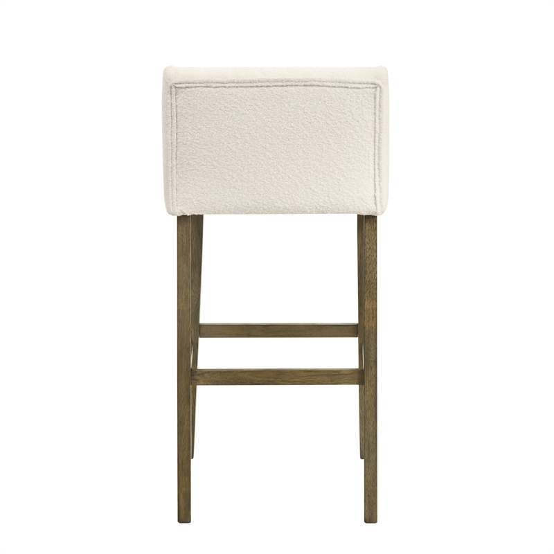 Fauna Wood Bar Height Kitchen Bar Stool in Putty Brown/White Boucle Fabric Seat