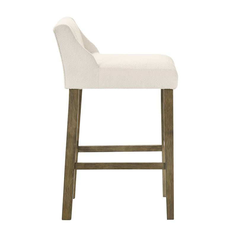Fauna Wood Bar Height Kitchen Bar Stool in Putty Brown/White Boucle Fabric Seat