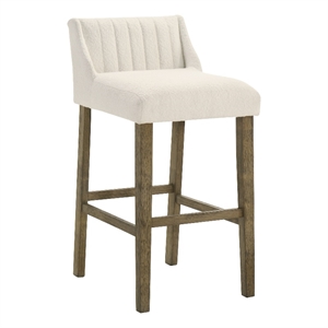 Fauna Wood Bar Height Kitchen Bar Stool in Putty Brown/White Boucle Fabric Seat