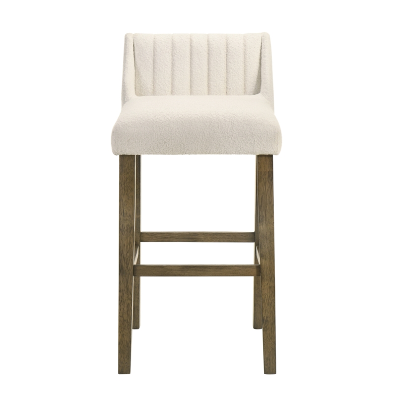 Fauna Wood Bar Height Bar Stool in Putty Brown with White Boucle Seat - Set of 2