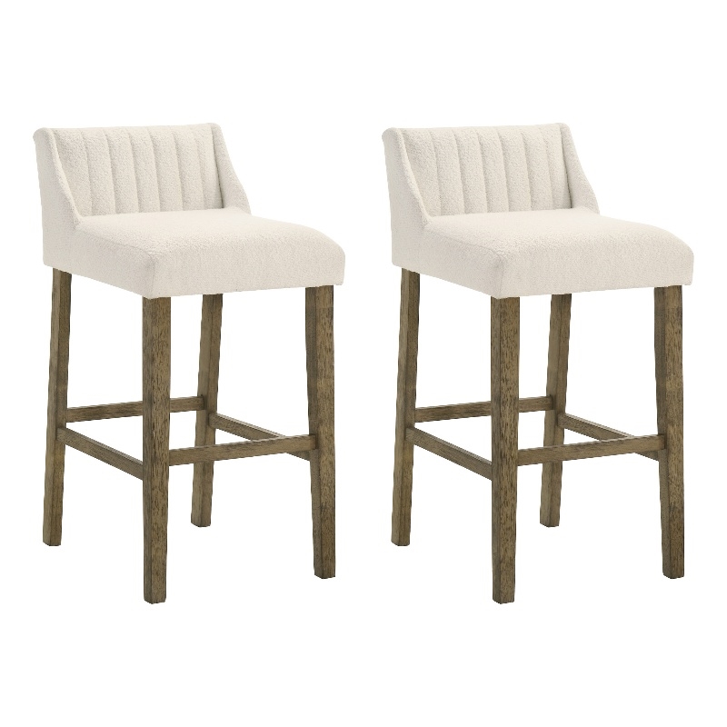 Fauna Wood Bar Height Bar Stool in Putty Brown with White Boucle Seat - Set of 2