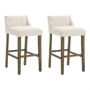 Fauna Wood Bar Height Bar Stool in Putty Brown with White Boucle Seat - Set of 2