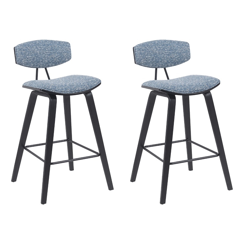 Fox Swivel Counter Height Bar Stool with Blue Seat and Black Wood- Set of 2