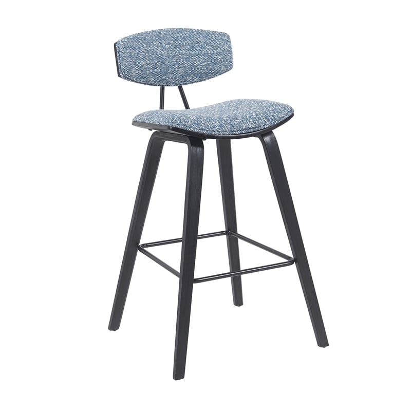 Fox Swivel Bar Height Stool with Speckled Blue Seat/Black Wood Frame- Set of 3