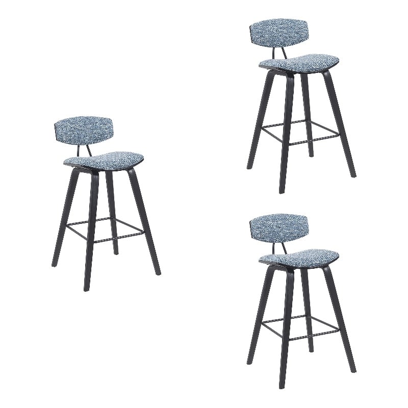 Fox Swivel Bar Height Stool with Speckled Blue Seat/Black Wood Frame- Set of 3