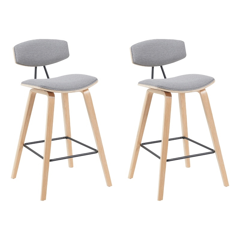 Fox Swivel Counter Height Bar Stool with Grey Seat and Oak Wood- Set of 2