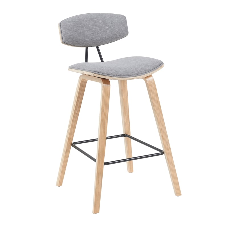 Fox Swivel Bar Height Stool with Grey Seat and Oak Wood Frame- Set of 2