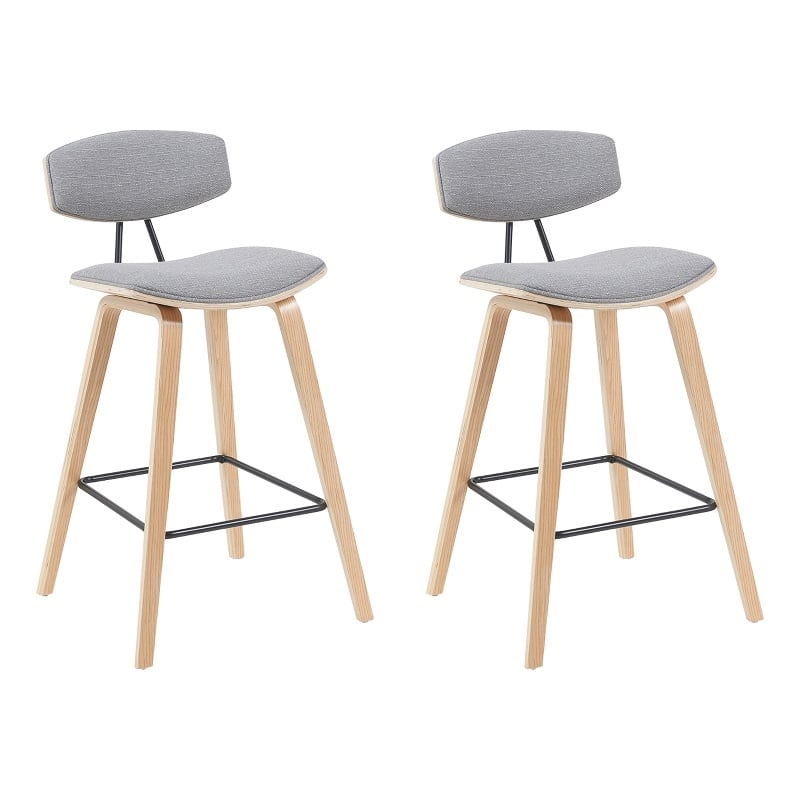 Fox Swivel Bar Height Stool with Grey Seat and Oak Wood Frame- Set of 2