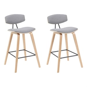 Fox Swivel Bar Height Stool with Grey Seat and Oak Wood Frame- Set of 2