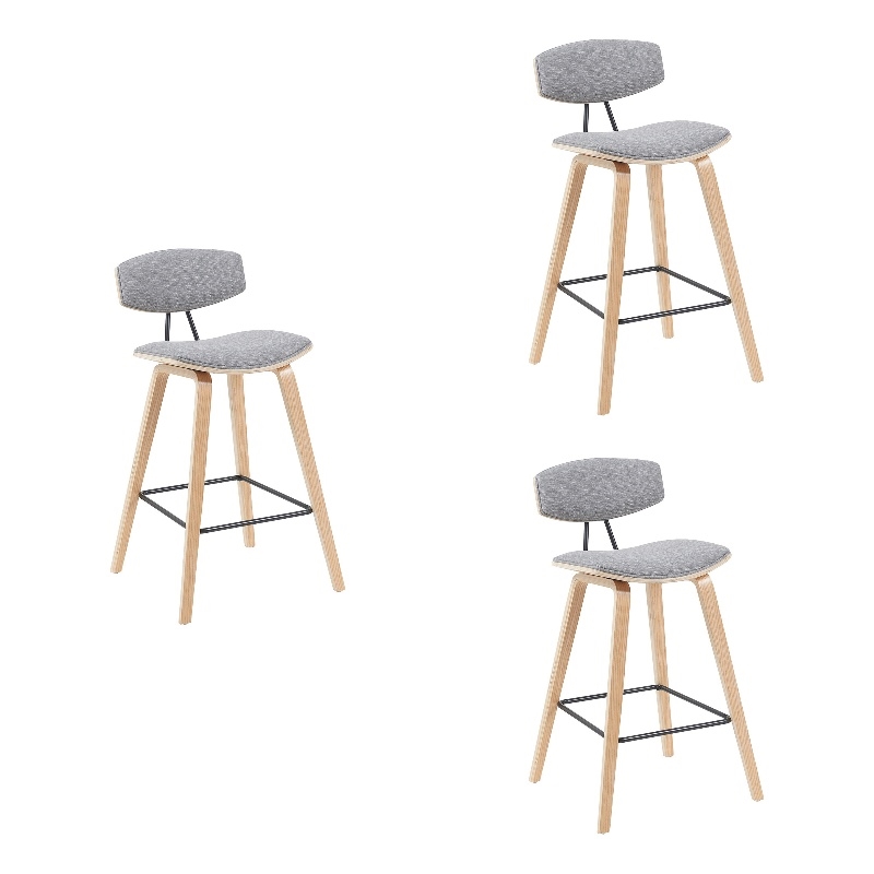 Fox Swivel Bar Height Stool with Grey Seat and Oak Wood Frame- Set of 3