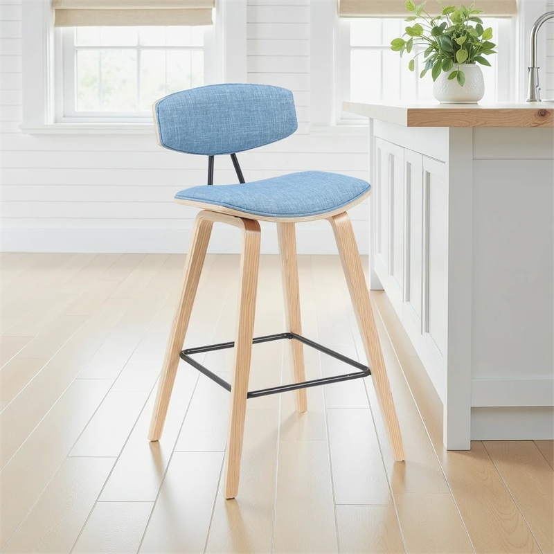 Fox Swivel Counter Height Bar Stool with Light Blue Seat and Oak-Set of 3