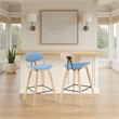 Fox Swivel Bar Height Stool with Light Blue Seat and Oak Wood Frame- Set of 2