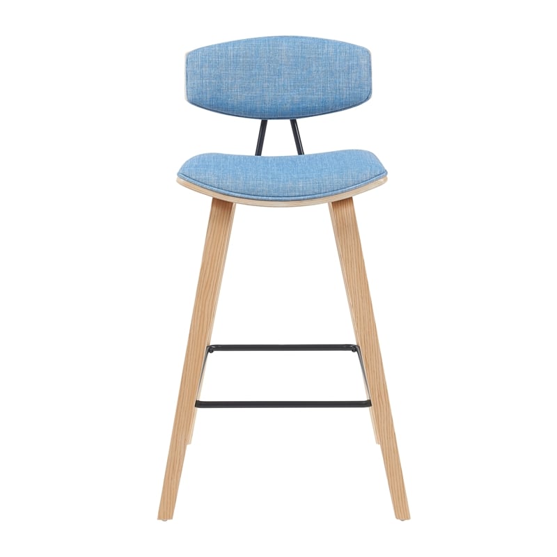 Fox Swivel Bar Height Stool with Light Blue Seat and Oak Wood Frame- Set of 2