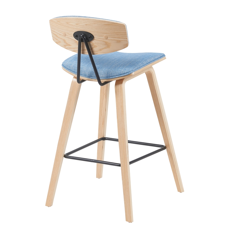 Fox Swivel Bar Height Stool with Light Blue Seat and Oak Wood Frame- Set of 2