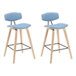 Fox Swivel Bar Height Stool with Light Blue Seat and Oak Wood Frame- Set of 2