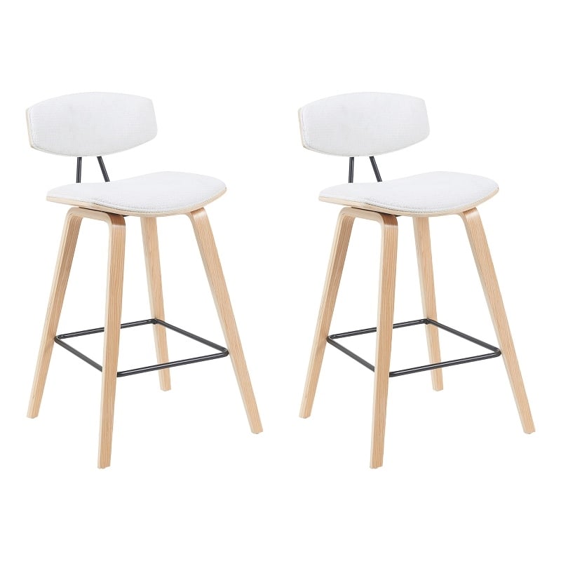 Fox Swivel Counter Height Bar Stool with White Seat/Oak Wood Frame- Set of 2