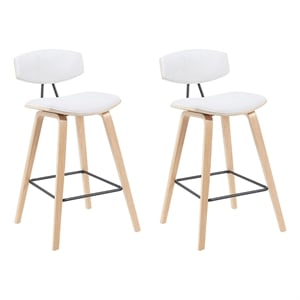 Fox Swivel Counter Height Bar Stool with White Seat/Oak Wood Frame- Set of 2