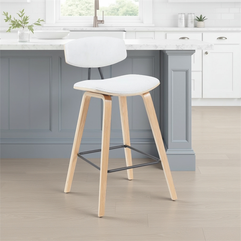 Fox Swivel Counter Height Bar Stool with White Seat and Oak Wood Frame- Set of 3
