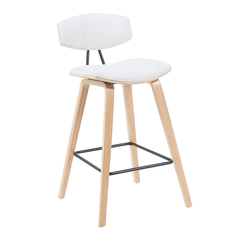 Fox Swivel Counter Height Bar Stool with White Seat and Oak Wood Frame- Set of 3