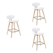 Fox Swivel Counter Height Bar Stool with White Seat and Oak Wood Frame- Set of 3