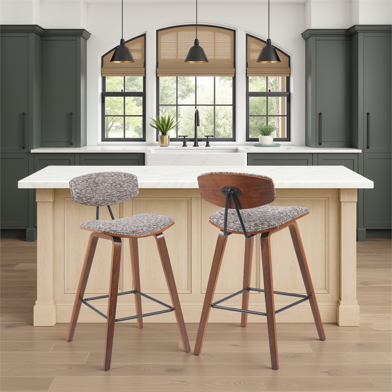 Fox Swivel Counter Height Bar Stool with Brown Seat and Walnut Wood - Set of 2