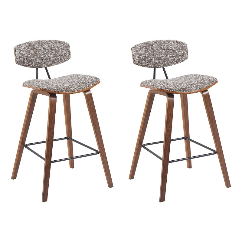 Fox Swivel Counter Height Bar Stool with Brown Seat and Walnut Wood - Set of 2