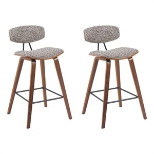 Fox Swivel Counter Height Bar Stool with Brown Seat and Walnut Wood - Set of 2