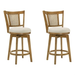 Isla 30&quot Amber Glow Bar Height Swivel Barstool with Ivory Fabric Seat - Set of 2