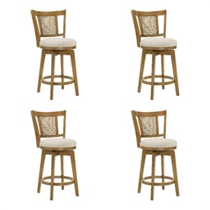 Isla 30&quot Amber Glow Bar Height Swivel Barstool with Ivory Fabric Seat - Set of 4