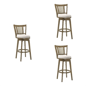 Isla 30&quot Putty Brown Bar Height Swivel Barstool w/ Cream Fabric Seat - Set of 3