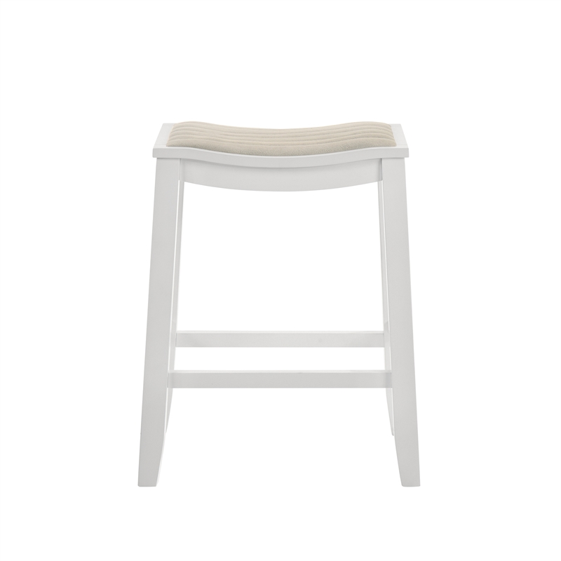 Iyani Wood Counter Height Bar Stool in White with Dune Cloud Seat - Set of 2
