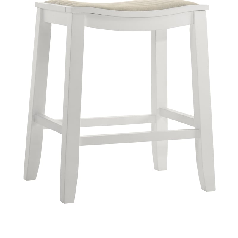 Iyani Wood Counter Height Bar Stool in White with Dune Cloud Seat - Set of 2