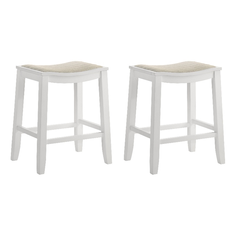 Iyani Wood Counter Height Bar Stool in White with Dune Cloud Seat - Set of 2