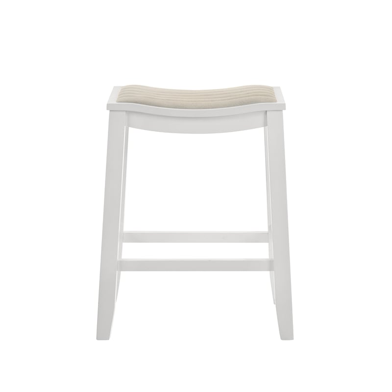 Iyani Coastal Wood Counter Height Bar Stool in White/Dune Cloud Seat- Set of 3