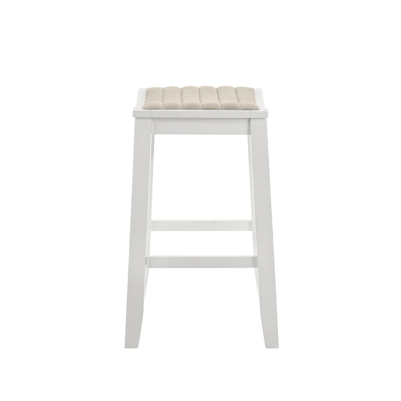 Iyani Coastal Wood Counter Height Bar Stool in White/Dune Cloud Seat- Set of 3