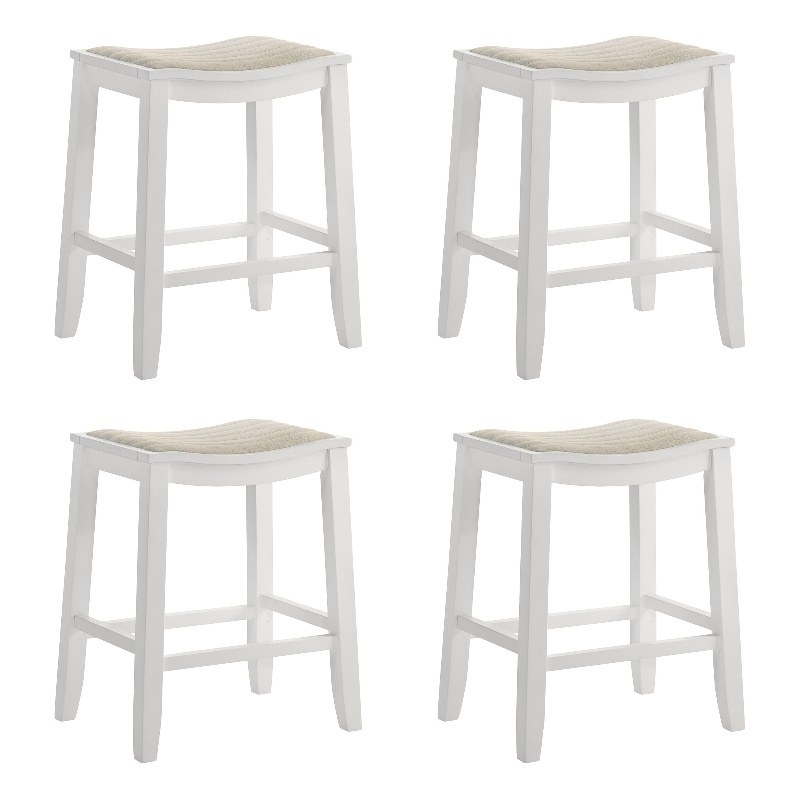 Iyani Wood Counter Height Bar Stool in White with Dune Cloud Seat - Set of 4