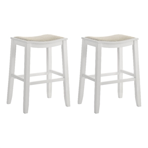 Iyani Wood Bar Height Kitchen Bar Stool in White with Dune Cloud Seat - Set of 2