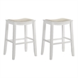 Iyani Wood Bar Height Kitchen Bar Stool in White with Dune Cloud Seat - Set of 2